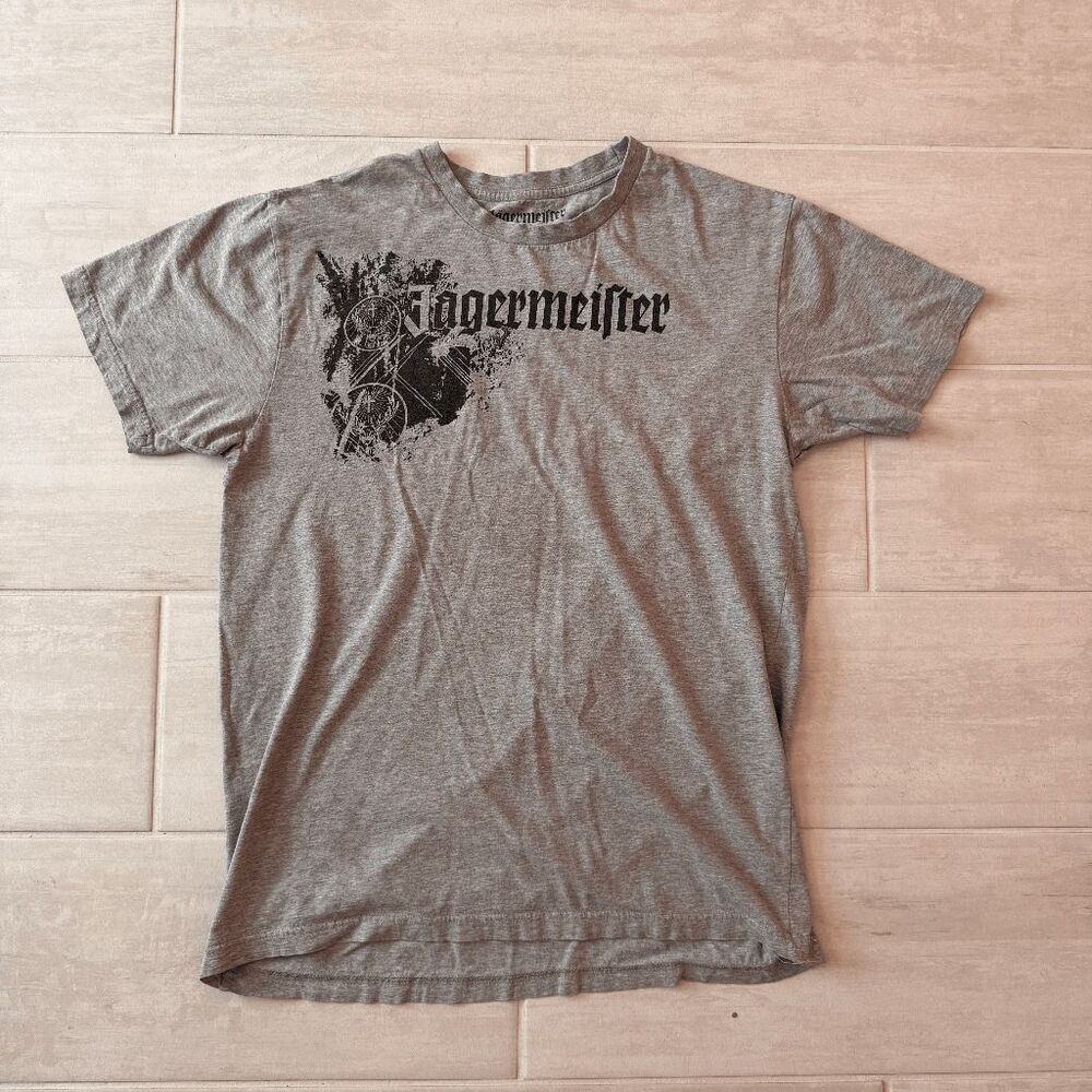 JAGERMEISTER Short Sleeve Tee Gray Memorabilia Cotton Black Logo Bar Large